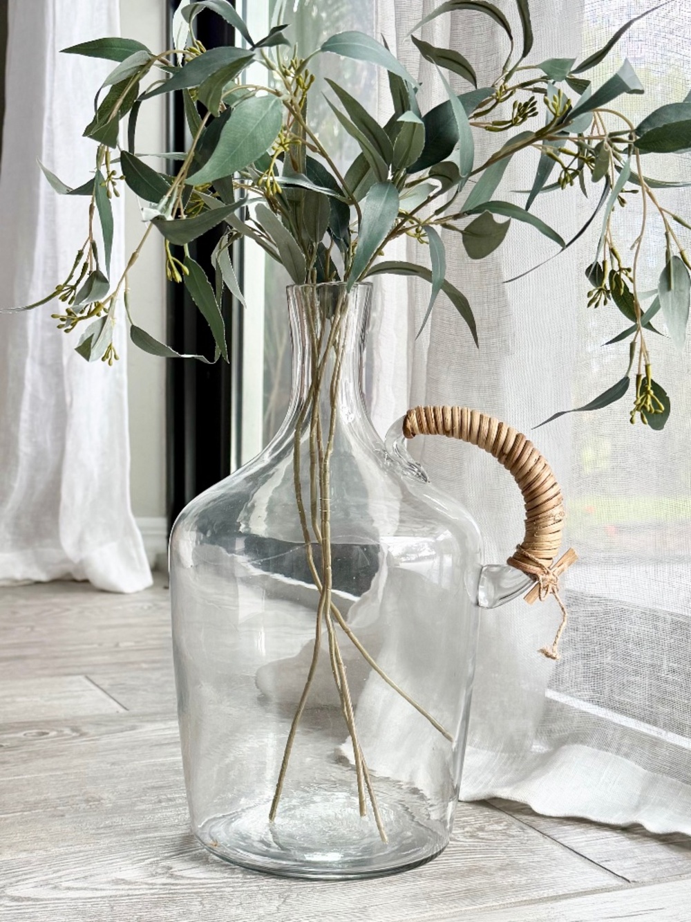 Set/2 Glass Jugs With Wicker Wrapped Handles